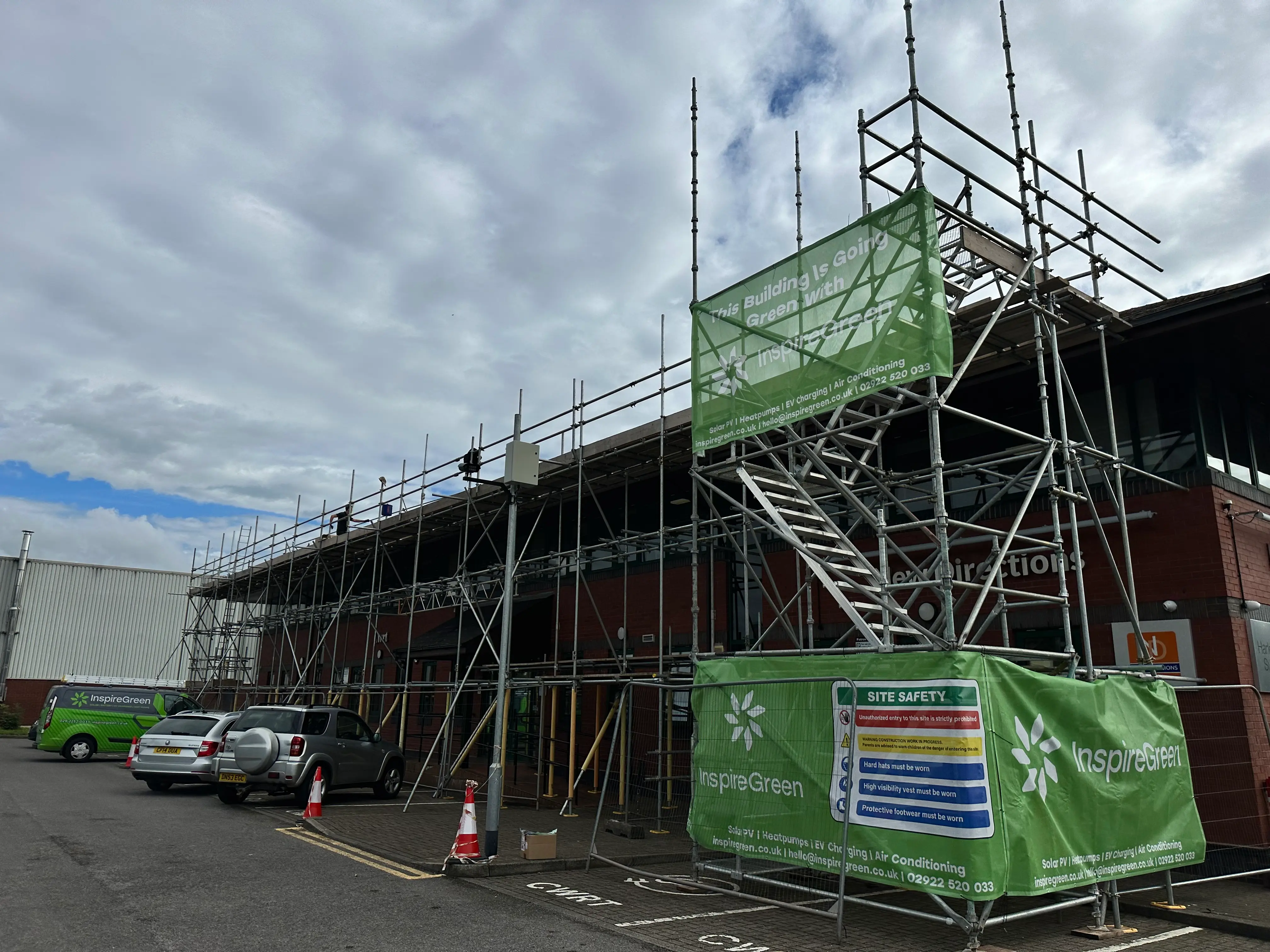 Solar PV installation in progress at New Directions Group, Cardiff - InspireGreen team on site