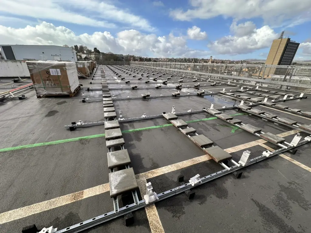 Solar PV mounting system installation in progress, Newport.