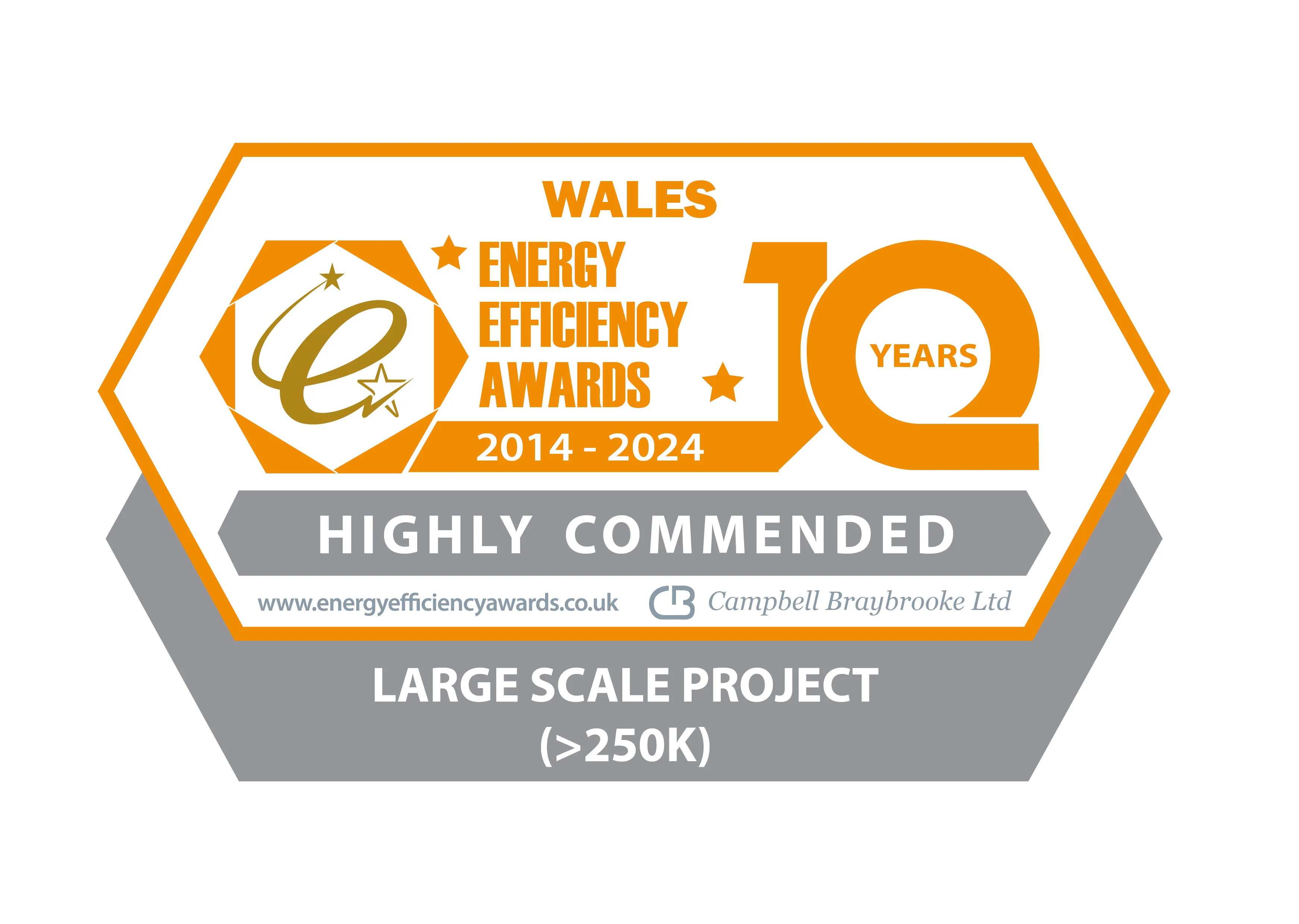 Wales Energy Efficiency Awards 2024 badge — Highly Commended, Large Scale Project (>250K) category