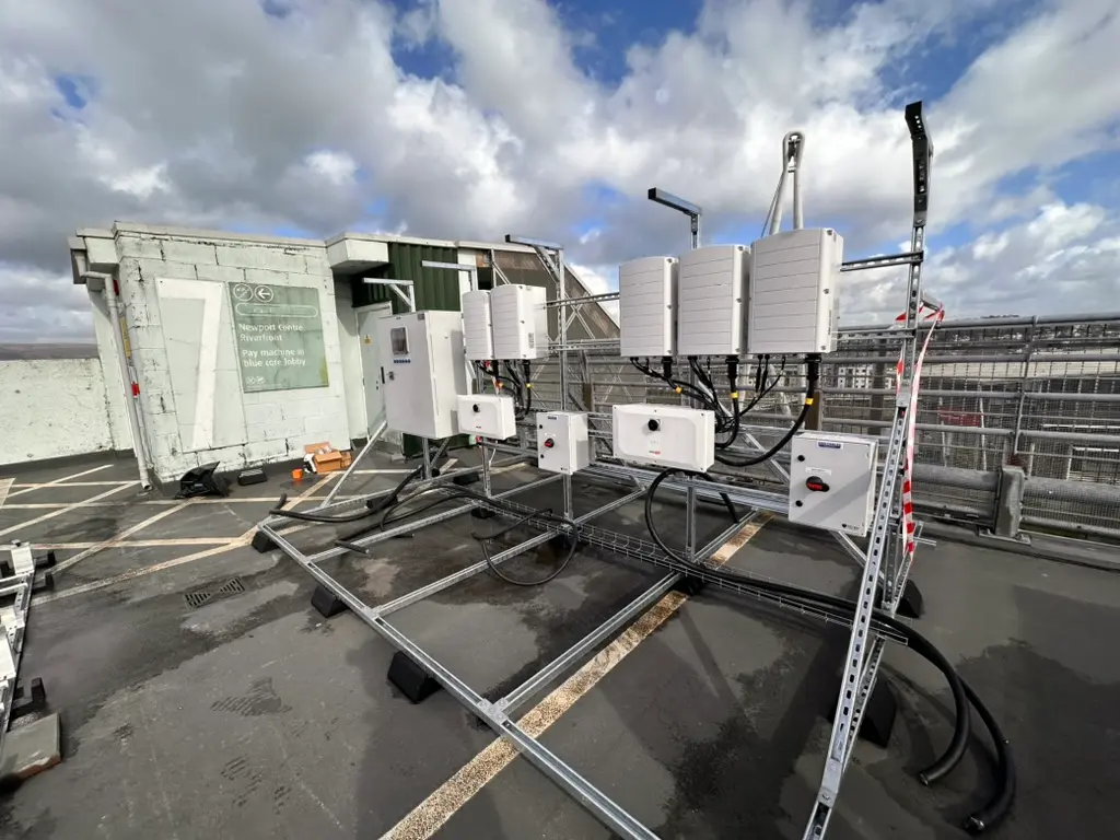 Solar PV inverter and isolator installation, Newport Kingsway car park.