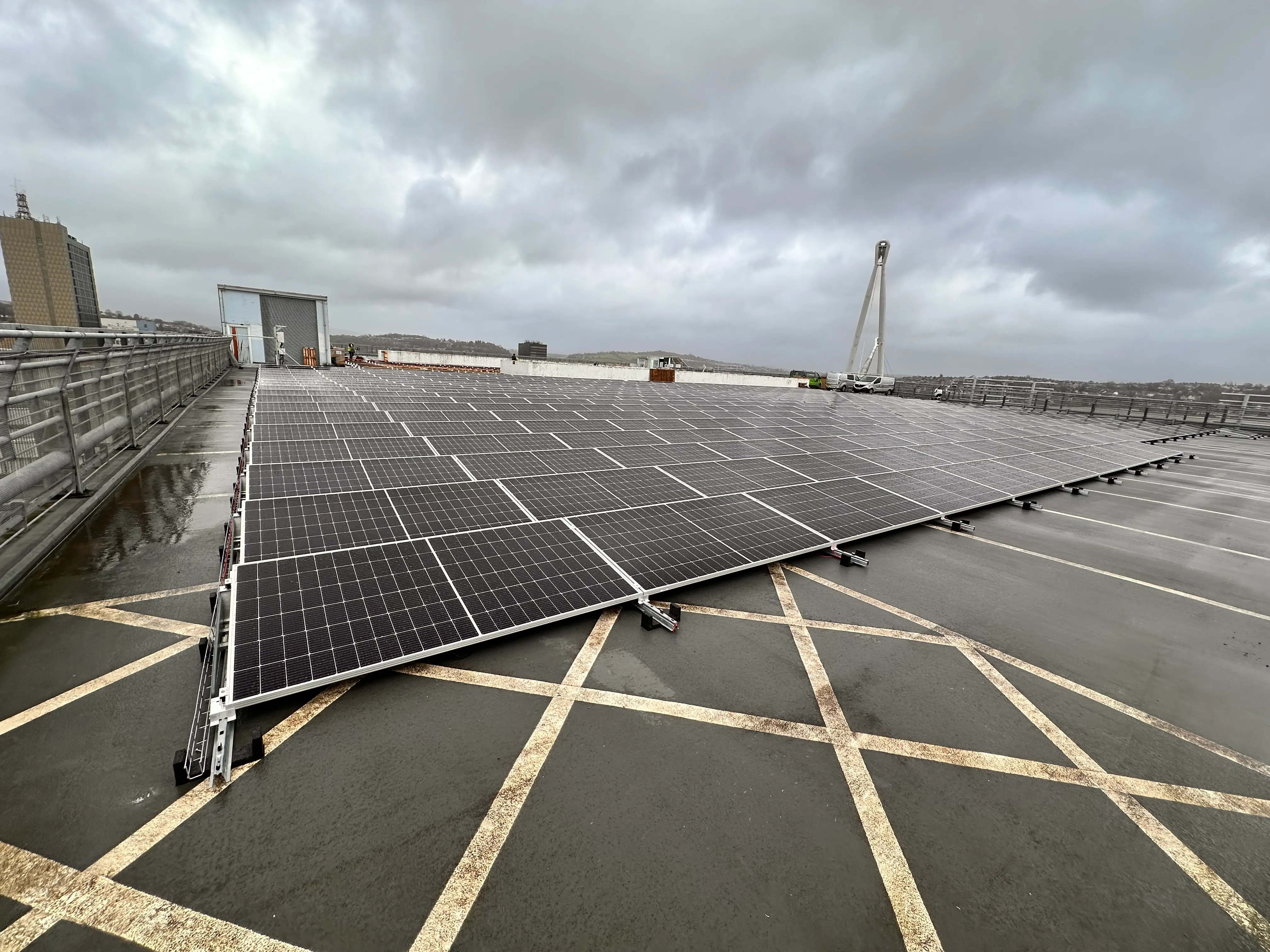 Completed rooftop solar PV array, Kingsway Car Park Newport.