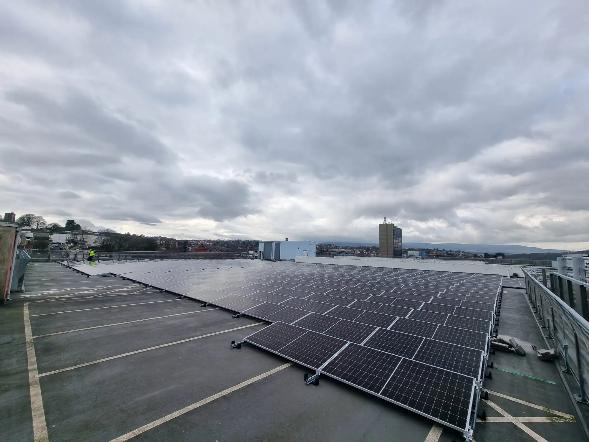 Completed rooftop solar PV array, Kingsway Car Park Newport.