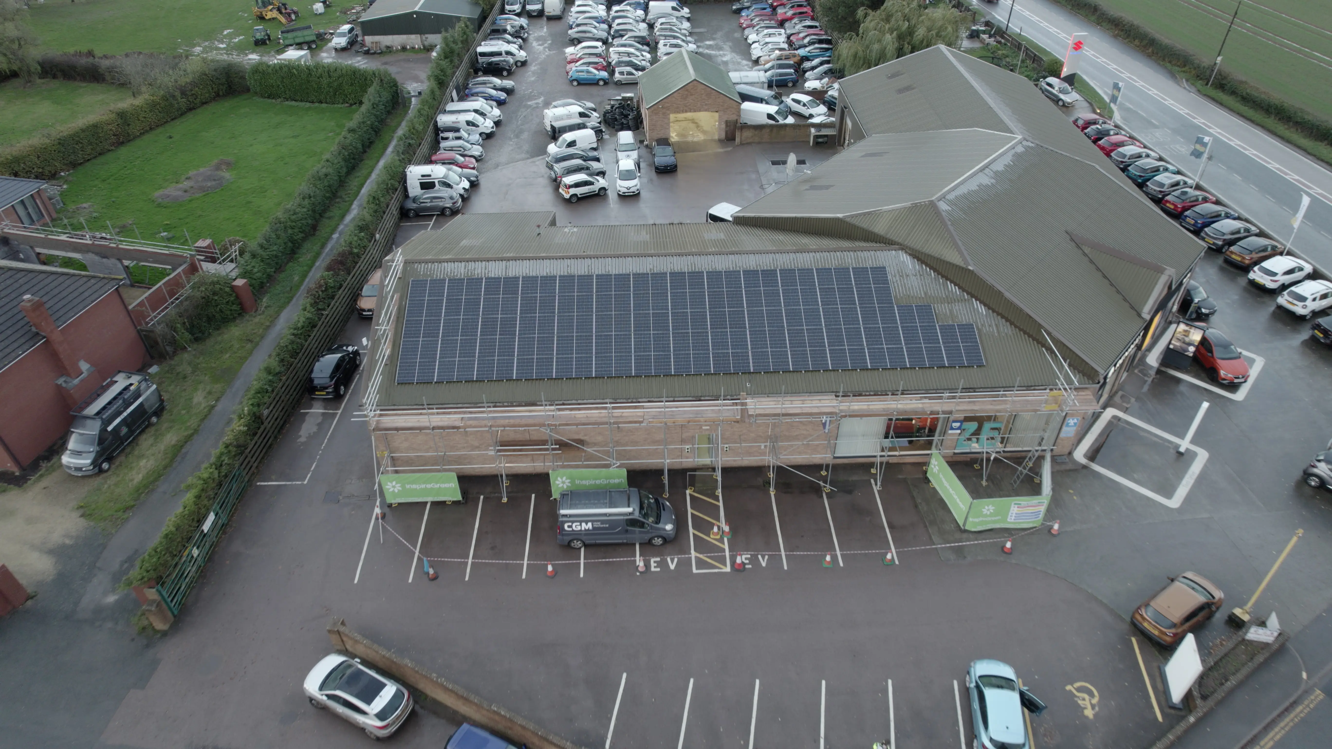 Renault dealership rooftop solar PV installation, Ponthir Group Herefordshire.