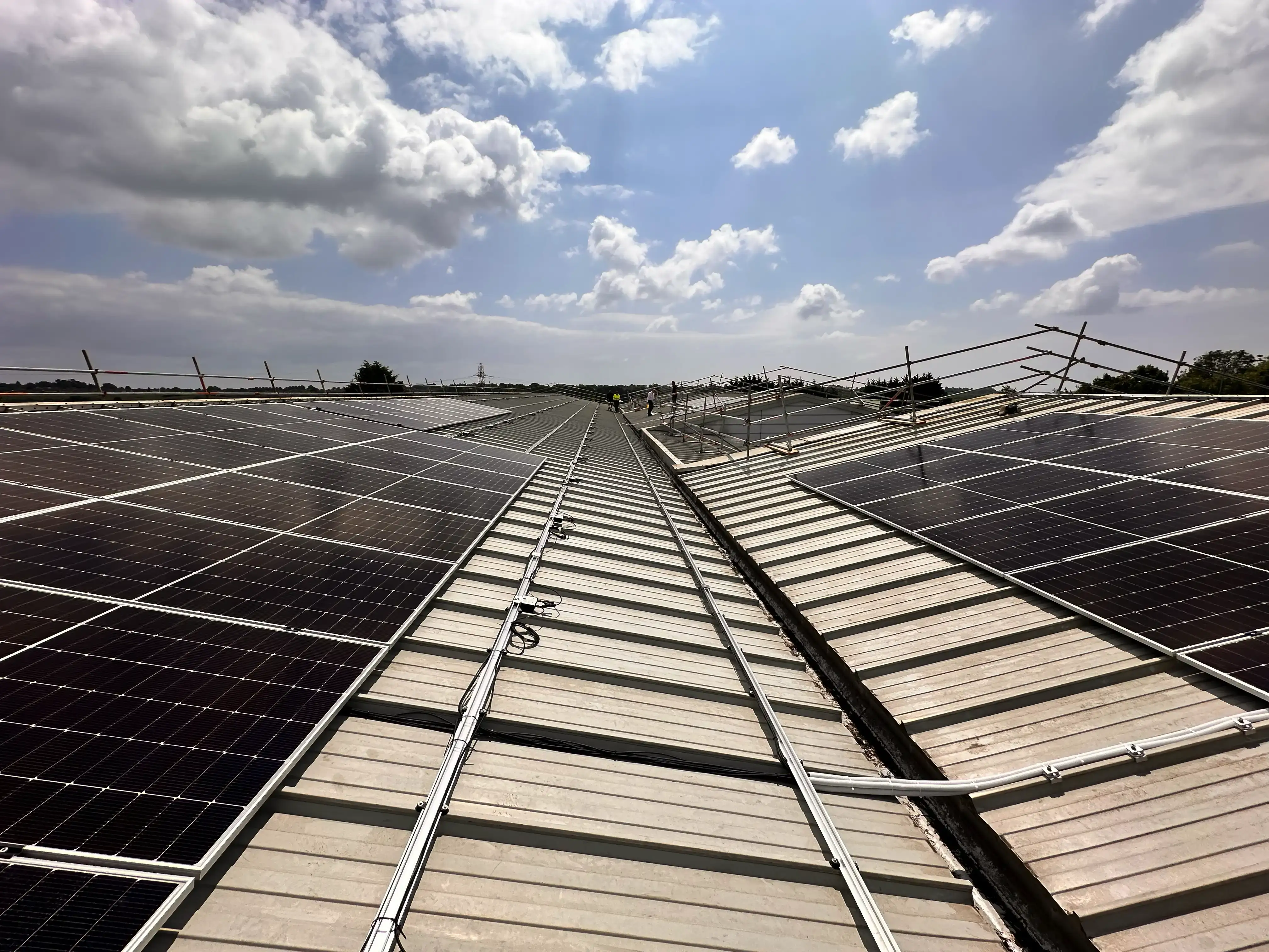 Commercial roof solar PV array, Vision Court Cardiff.