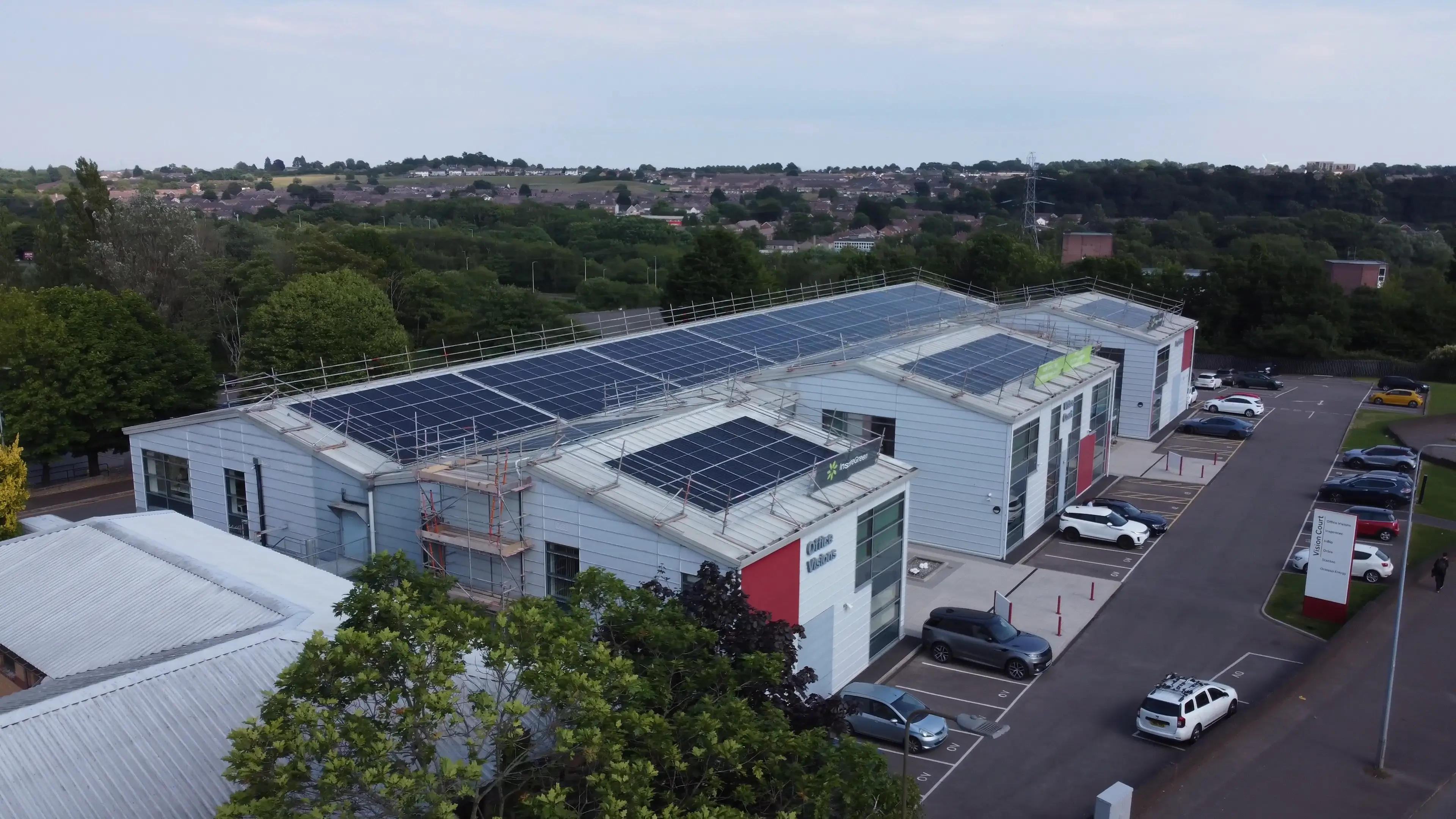 Commercial rooftop solar PV array, Vision Court Cardiff.
