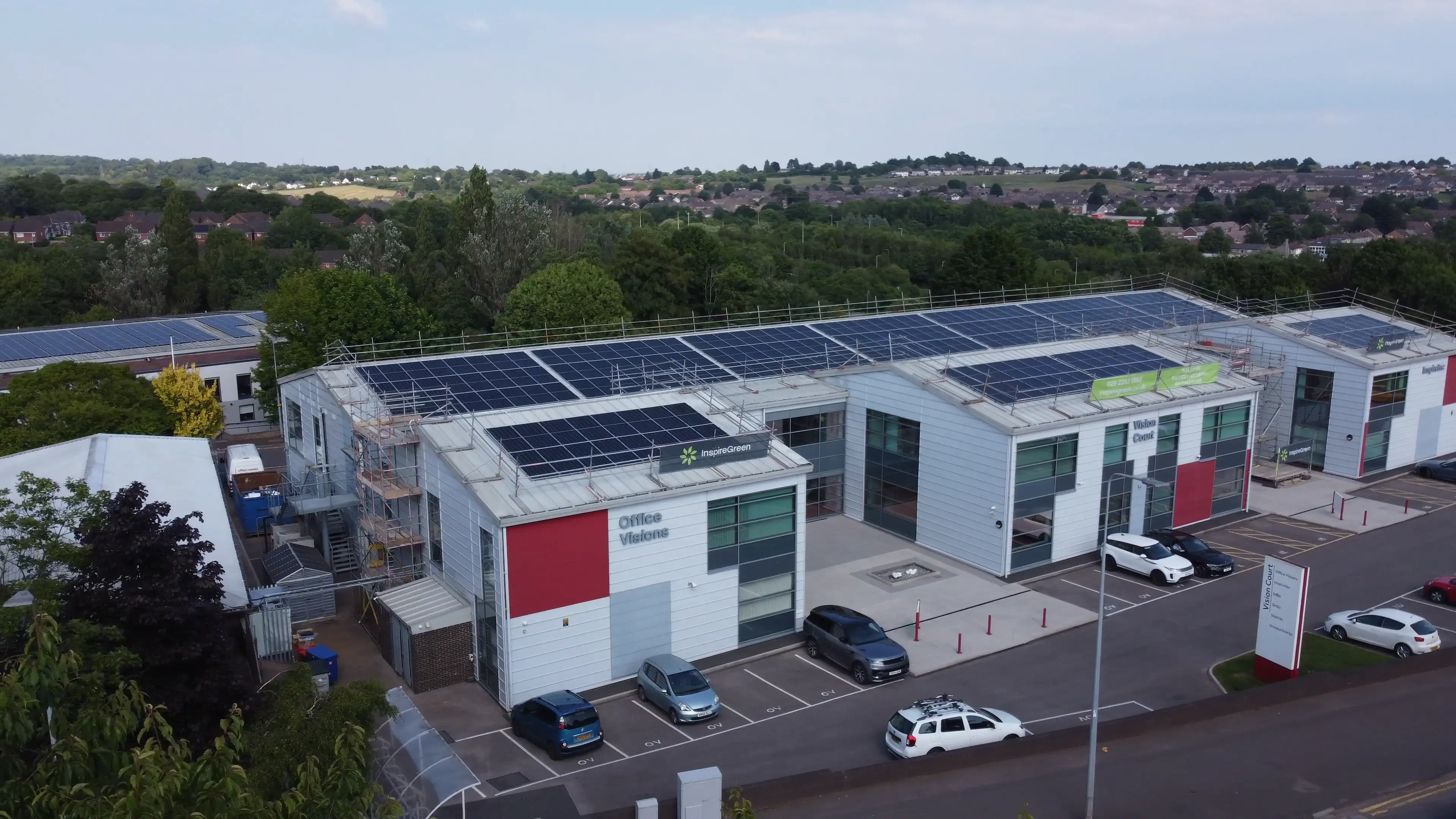 Commercial rooftop solar PV array, Vision Court Cardiff.