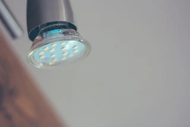 Energy-efficient LED spotlight bulb, demonstrating modern LED lighting technology for commercial and domestic lighting upgrades.