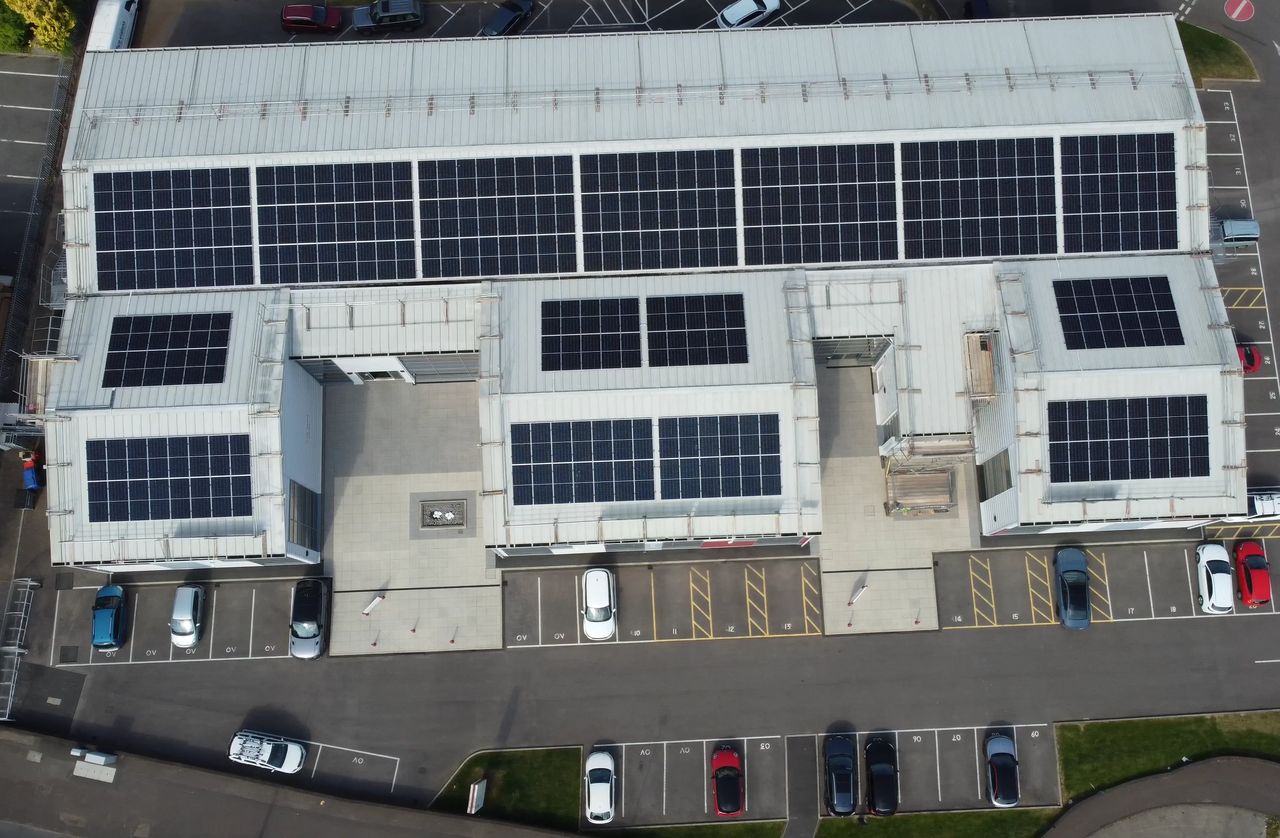 Office visions 155kWp solar array from above