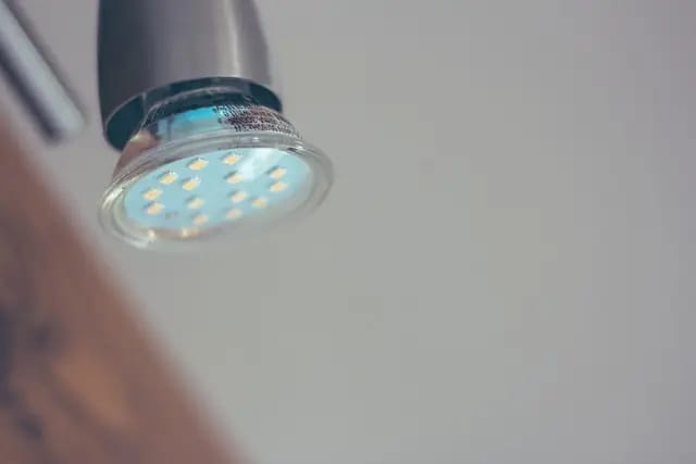Energy-efficient LED spotlight bulb, demonstrating modern LED lighting technology for commercial and domestic lighting upgrades.