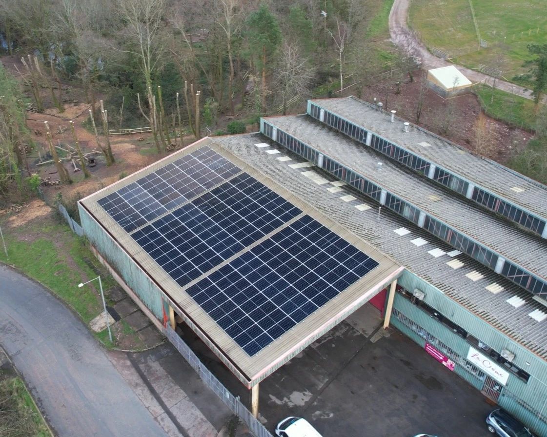 Solar PV array on the roof of La Crème Patisserie's production facility in Cwmbran