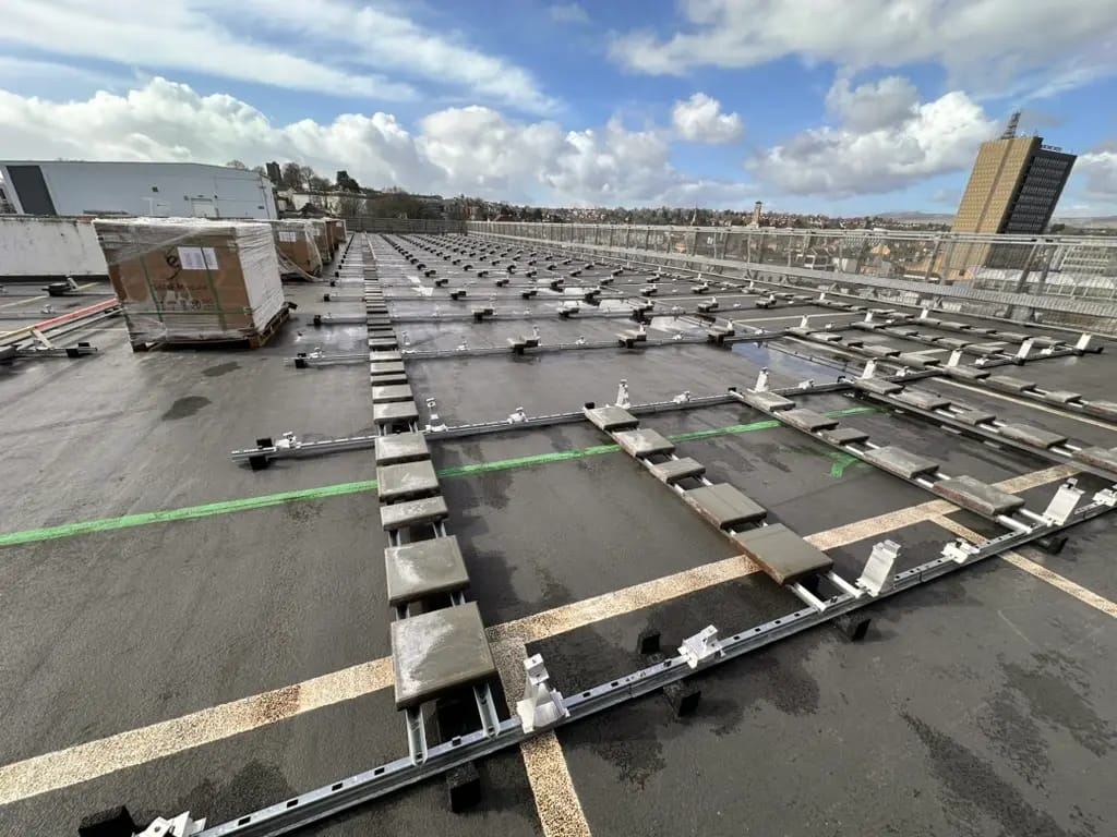 Solar PV mounting system installation in progress, Newport.