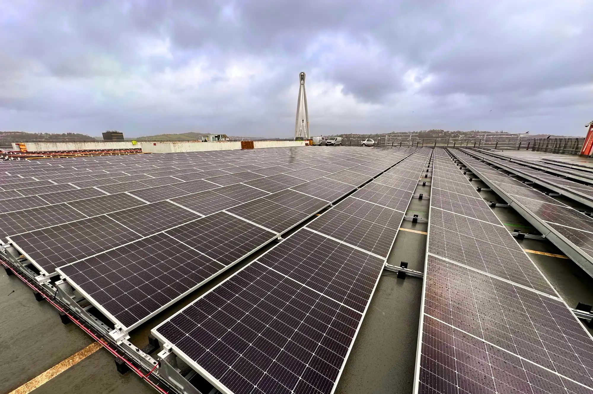 Large-scale public sector rooftop solar PV installation by InspireGreen at Newport Kingsway Car Park for Newport City Council.