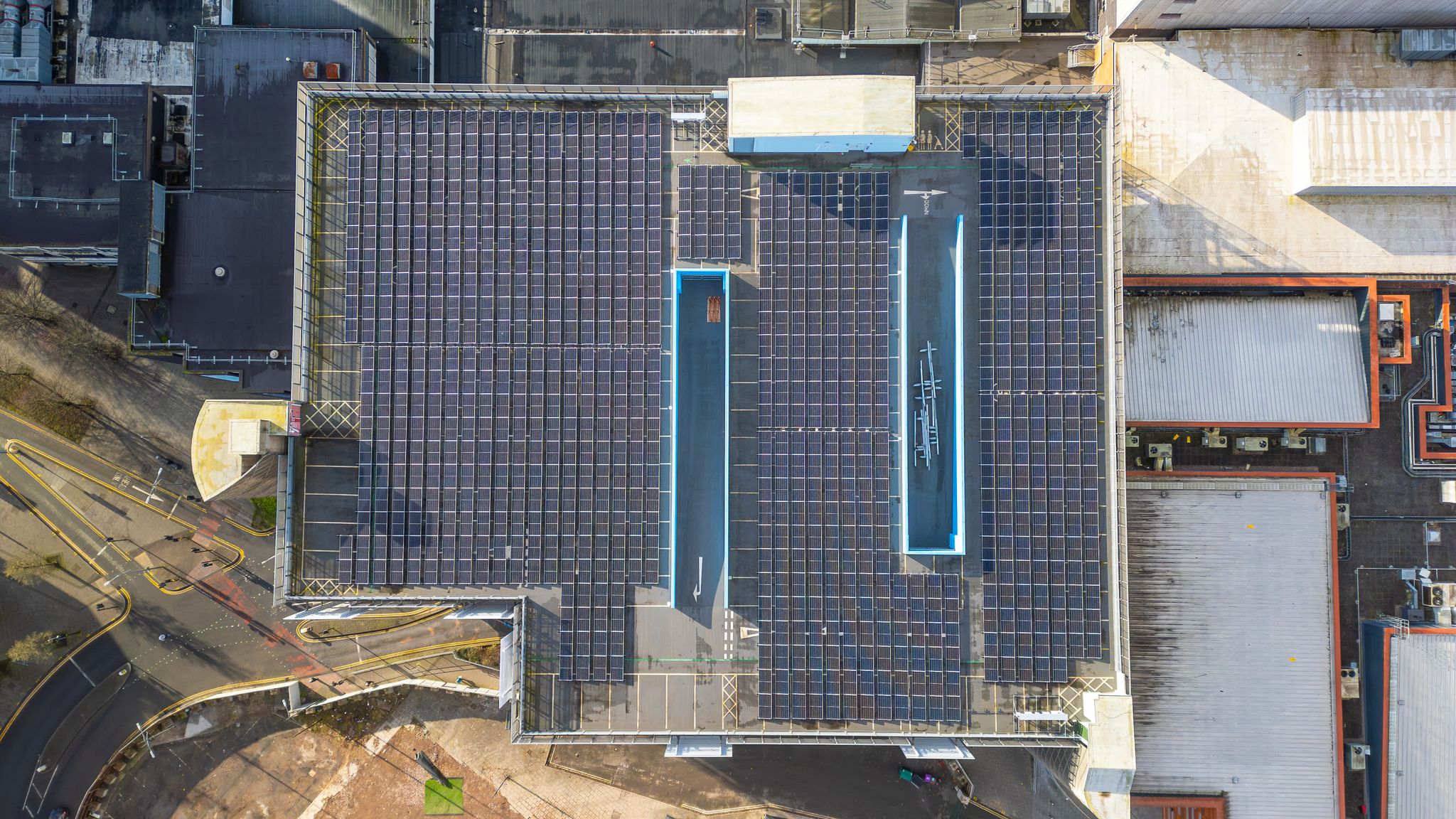 Rooftop solar panel installation on Newport's Kingsway Centre car park