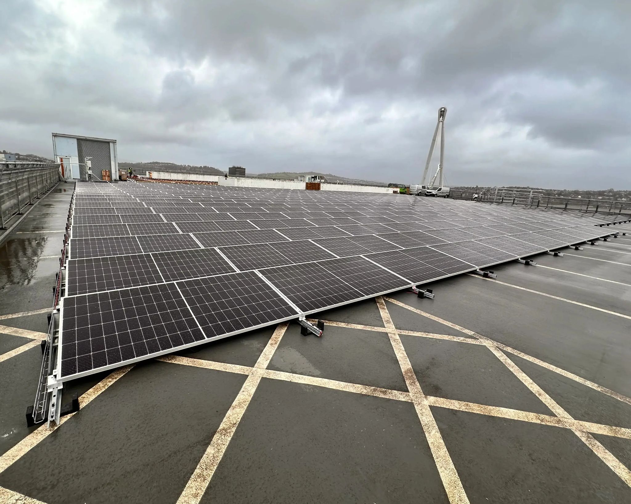 Public sector rooftop solar PV installation by InspireGreen at Newport Kingsway Car Park — large-scale renewable energy infrastructure for Newport City Council.