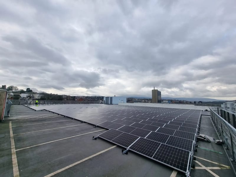 Completed rooftop solar PV array, Kingsway Car Park Newport.