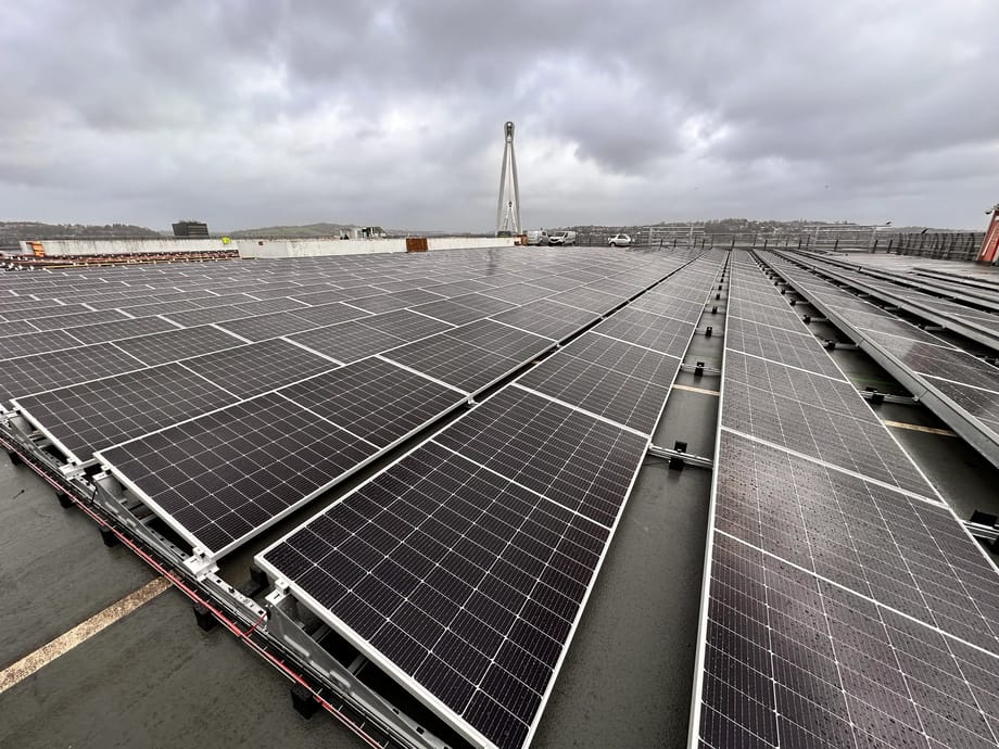 Completed rooftop solar PV array, Kingsway Car Park Newport.